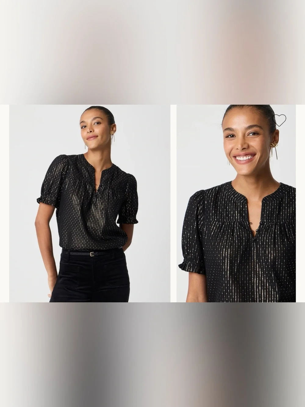 NWT J Crew Metallic-dot puff-sleeve top size M